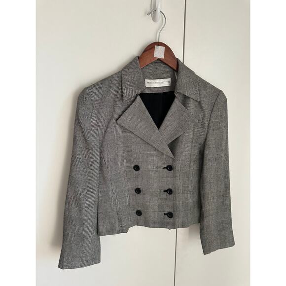 Vintage 90s Cropped Blazer Structured Minimalist Jacket Sharp Shoulders SZ 2P - Picture 2 of 10